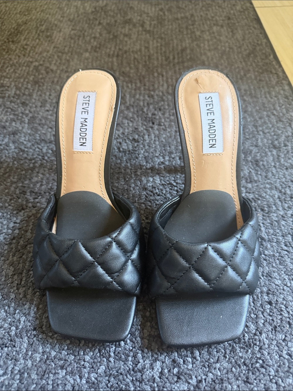 Steve Madden Black Quilted Slide Mules